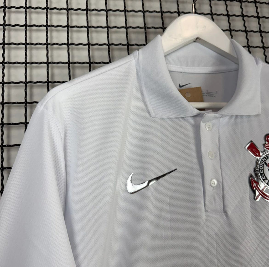 Camisa do Corinthians Polo Branca Lisa Emborrachado