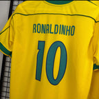 Camisa de Time Seleção Brasileira Amarela Retrô Lisa (Personalizada) Ronaldinho